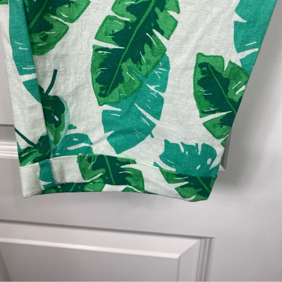 Linen J Crew  Blend Pants Floral Leaf Tropical 4 Green White JCrew J. Crew J.Cre - Picture 4 of 7